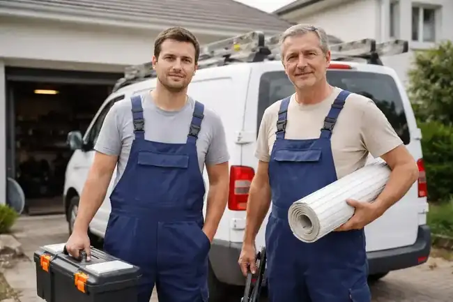 Equipo de persianistas de Hospersi con herramientas y persiana en Hospitalet de Llobregat
